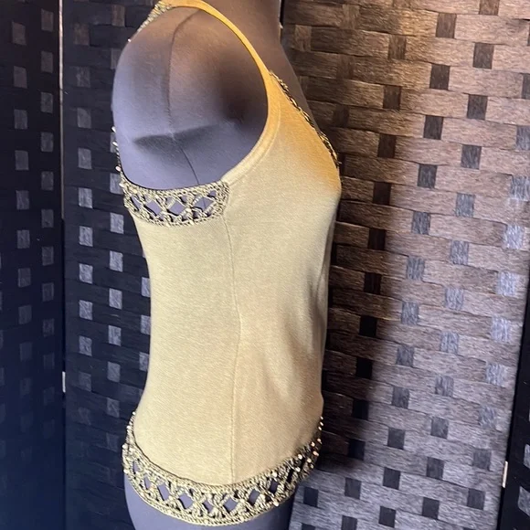 Bebe army green Crochet Halter Top, vintage in EUC. - Picture 6 of 16